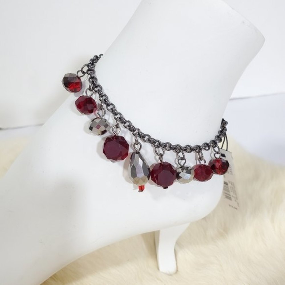 Studio S gunmetal red bohemian anklet One Size Fits Most Beaded *